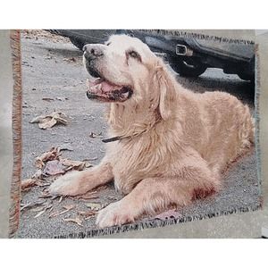 Golden Retriver Woven Throw Blanket With Fringe Pure Country Woven 100% Cotton